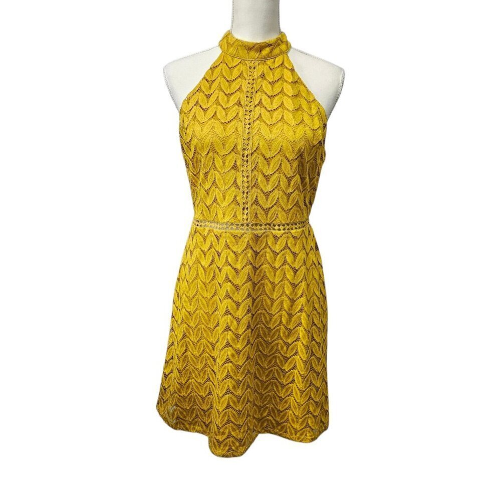 Blu Pepper New Mesh Lace Overlay Halter Sleeveless Cutout Mini Shift Dress